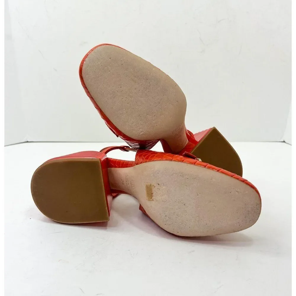 FENDI Orange Rust Runway Croc Effect FF Logo Buckle Slingback Pumps Size… - Picture 14 of 16